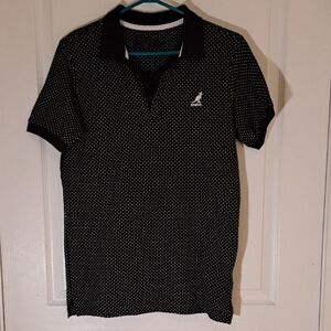 120 - Kangol Black White Polka Dot Polo Shirt Men's Casual Wear